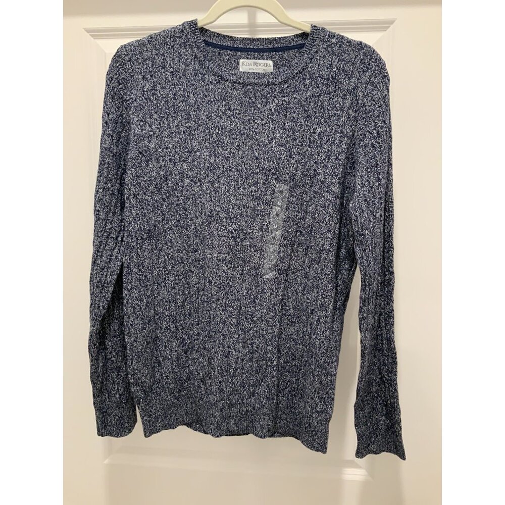 Kim Rogers Sweater Medium Womens Cable Crew Navy/White Long Sleeve NWT